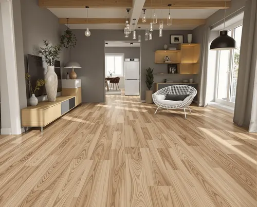 Houtlook PVC vloer met natuurlijke eiken textuur in moderne woonkamer